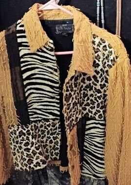 Mixed Animal Print Button-Up Shirt Jacket in Mustard and Black